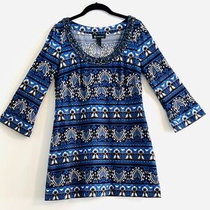 INC International Concepts Blues Scoop Neck Tunic with Beaded Neckline Size M